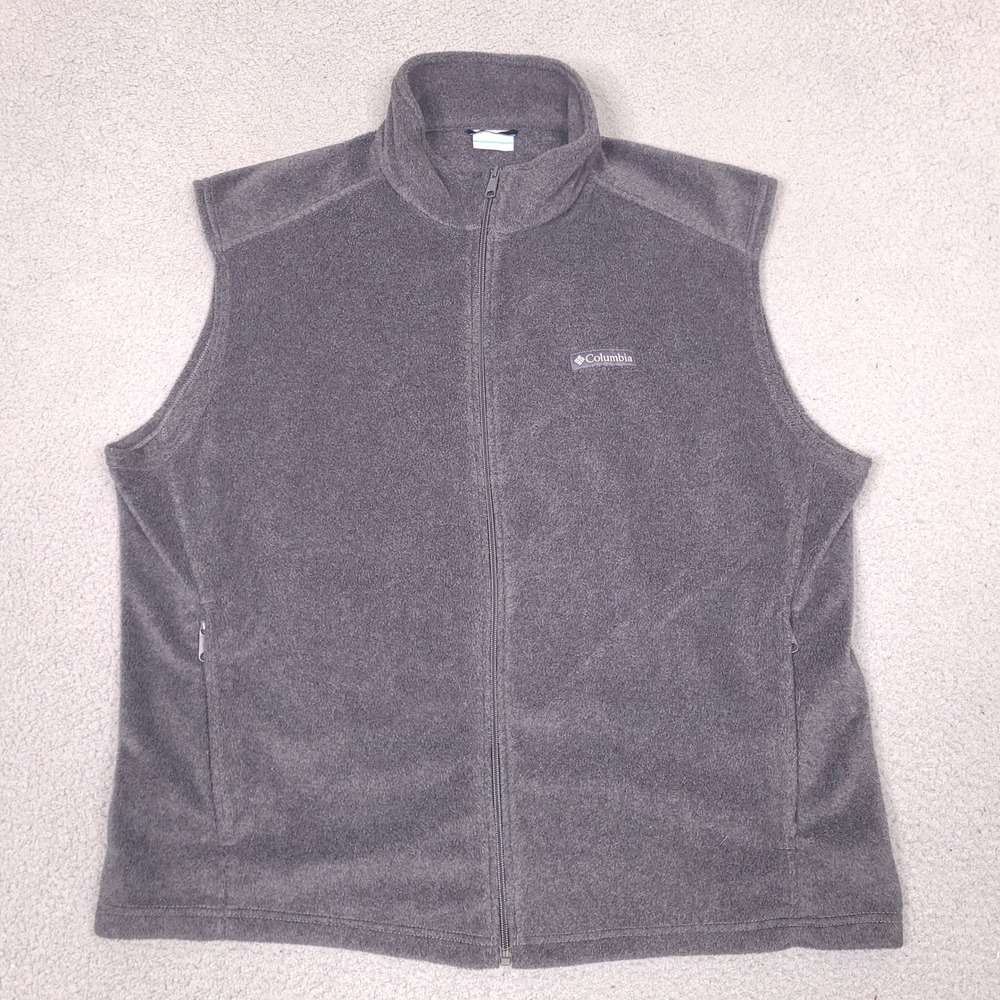 Columbia Fleece Vest Mens 2XL Gray Full Zip Pockets Outdoor Casual Layering